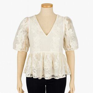 Express Shirt Womens‎ Small Cream Sheer Lace Romantic Feminine Neutral Fairy